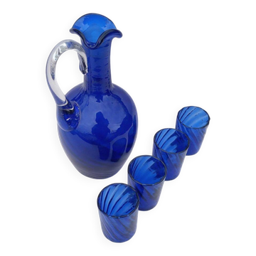 Vintage Cobalt Blue Liquor Set Hand Blown