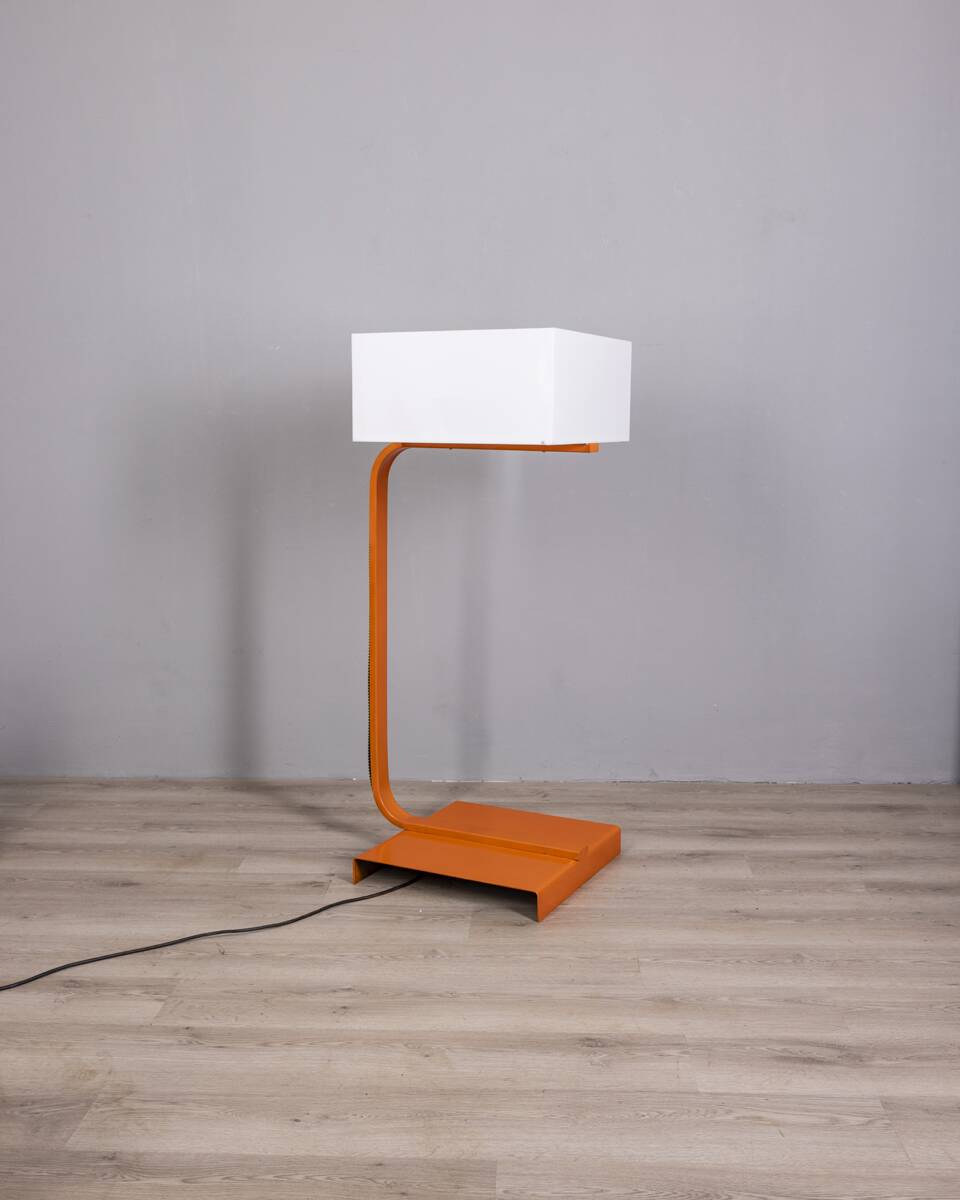 Vintage Space Age Italian Orange Metal and Acrylic Glass Floor Lamp, 1970s