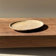 Small oval beige solid petrified wood tray or pocket emptier D24-19 -3311