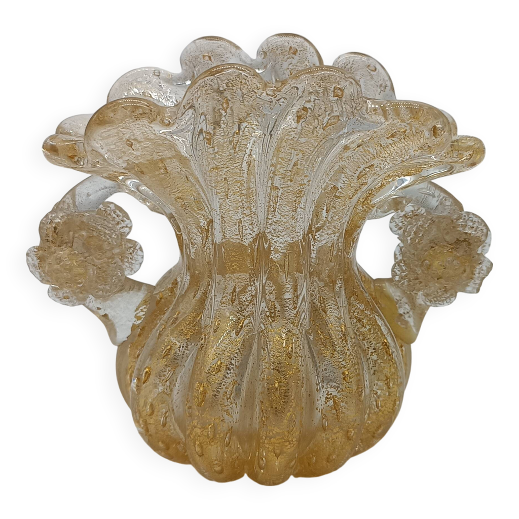 Belle Broche Vintage Ronde Années 1925-1930 - Inclusions Roses Et Feuilles - Cuivre Doré