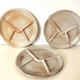trio of brown stoneware crudité/fondue plates