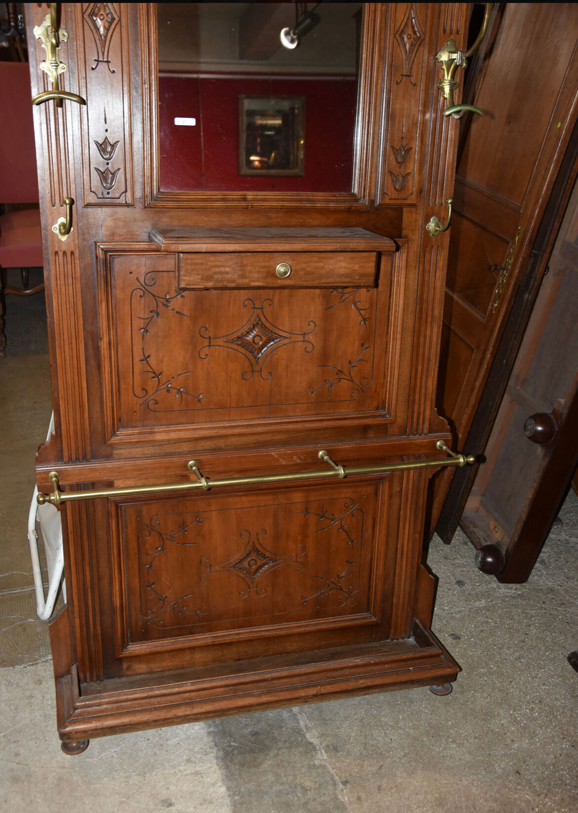 Walnut wardrobe and brass hooks 1900