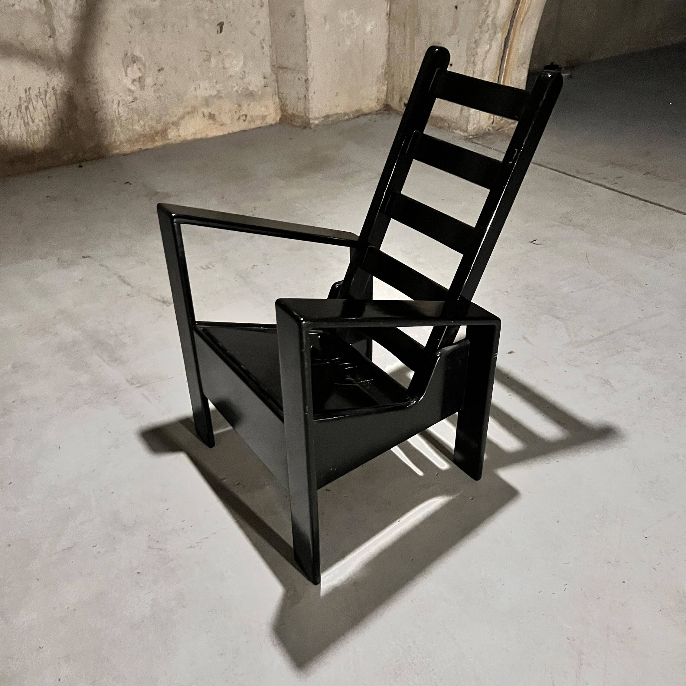 Black Lacquered Oak Modernist Armchair, 1960