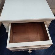 Coffee or night table in white painted wood with colonnade legs and one drawer