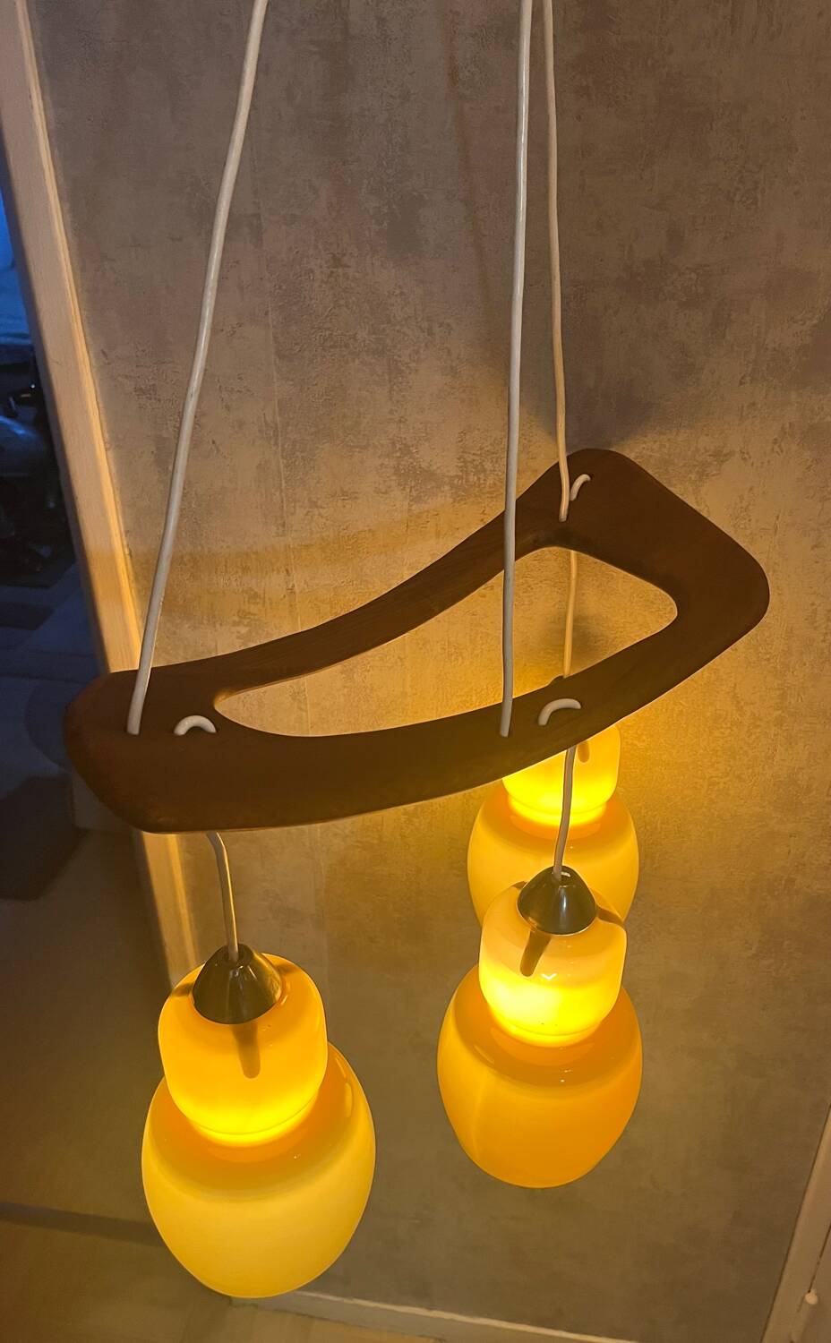 Teak pendant lamp year 60/70 3 globes Rispal