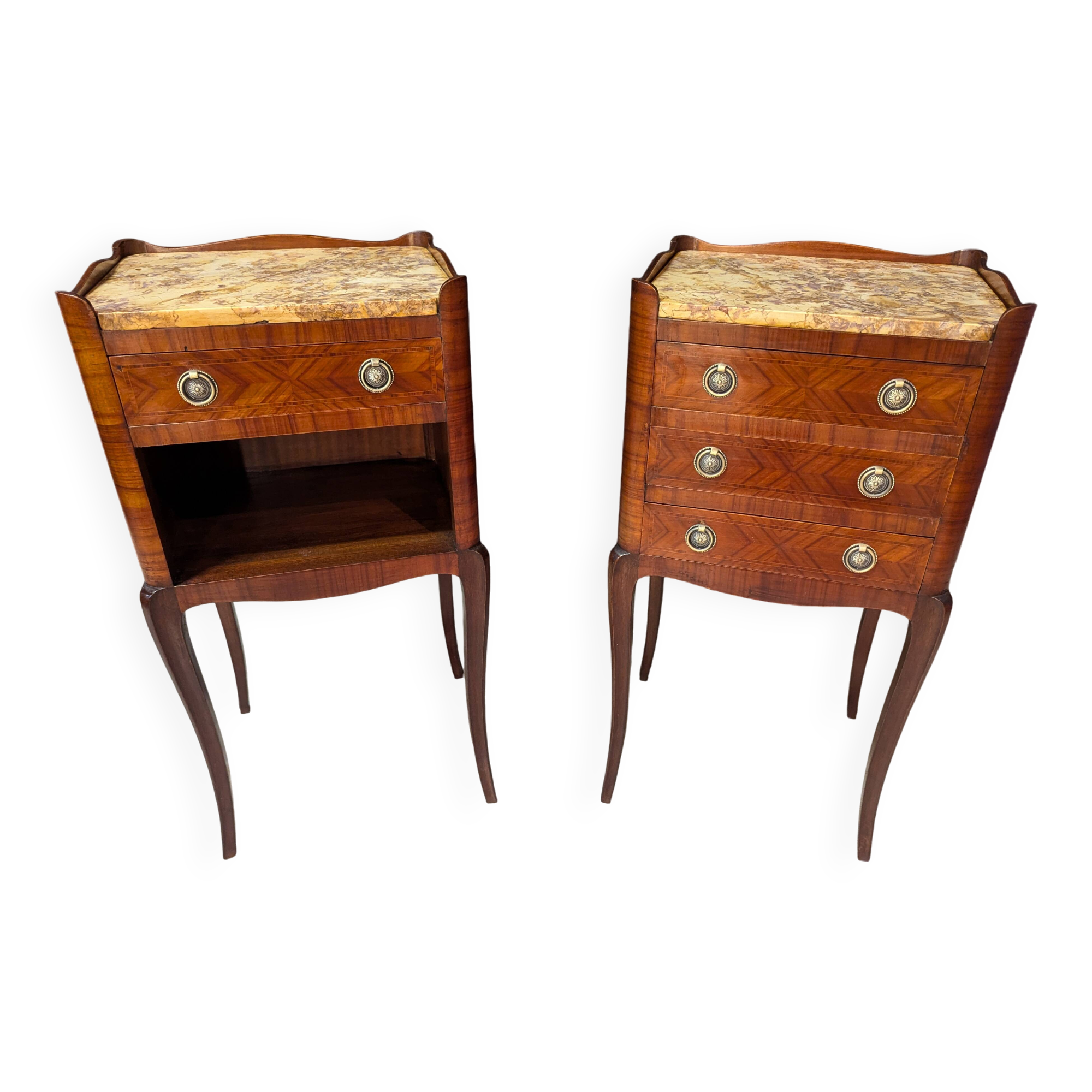 Pair of Louis XV Style Nightstands in Marquetry