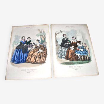 Lot of 2 old fashion prints 1890 "Modes Vraies - Musée des famille Paris" late 19th century.