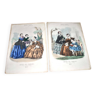 Lot of 2 old fashion prints 1890 "Modes Vraies - Musée des famille Paris" late 19th century.