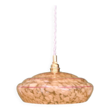 Vintage pendant lamp shade in yellow Clichy glass with red trim