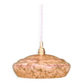 Vintage pendant lamp shade in yellow Clichy glass with red trim