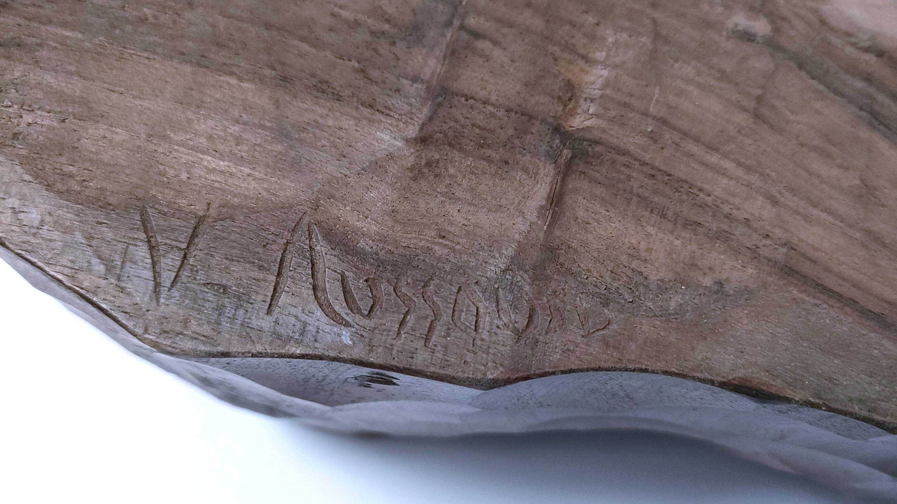 Carved solid wood pencil holder signed vintage