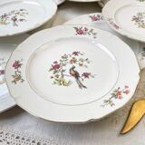 8 flat plates in Céranord porcelain, bird of paradise motif, "Regence" model
