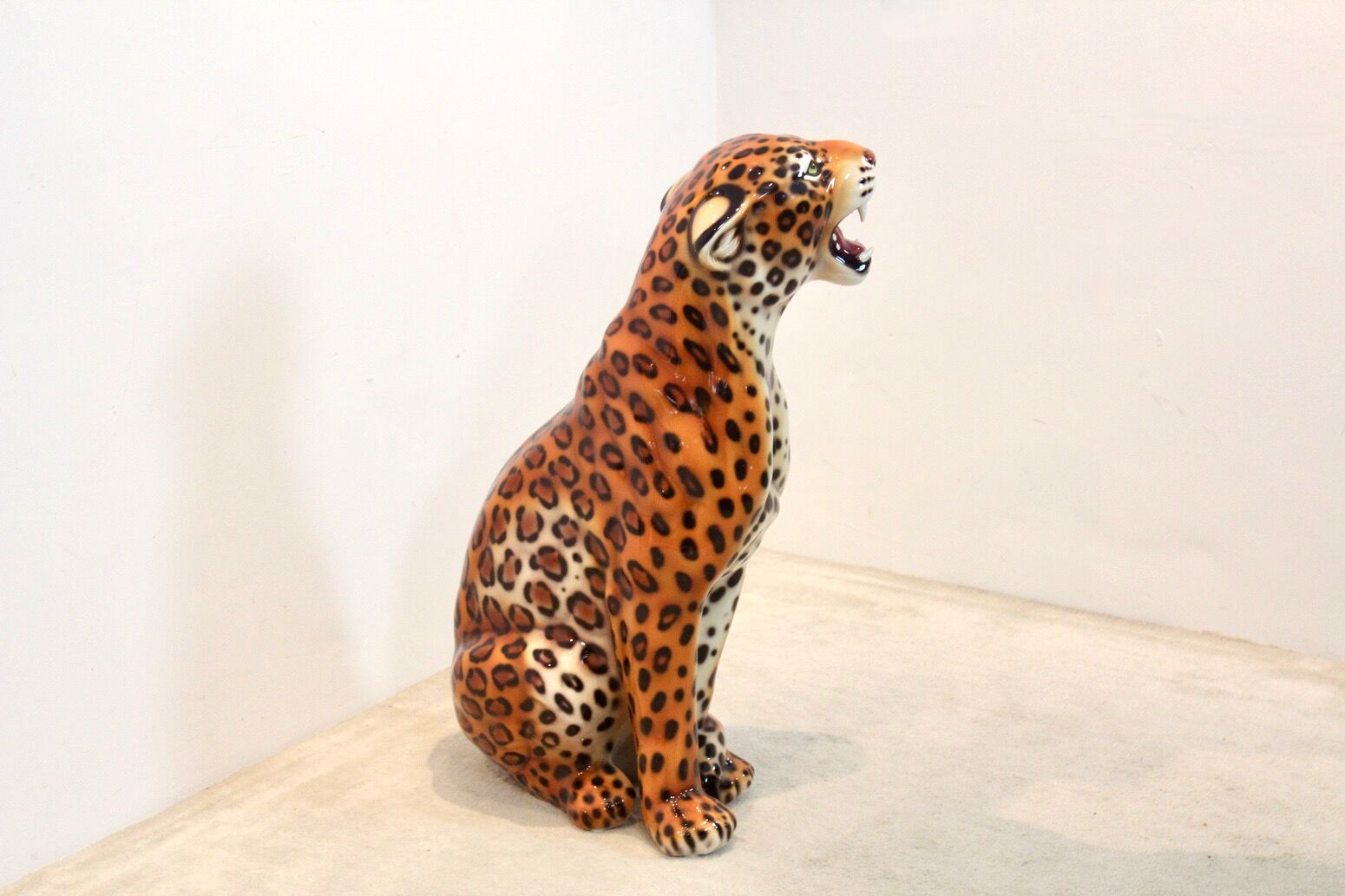 Handmade Italian ceramic leopard sculpture