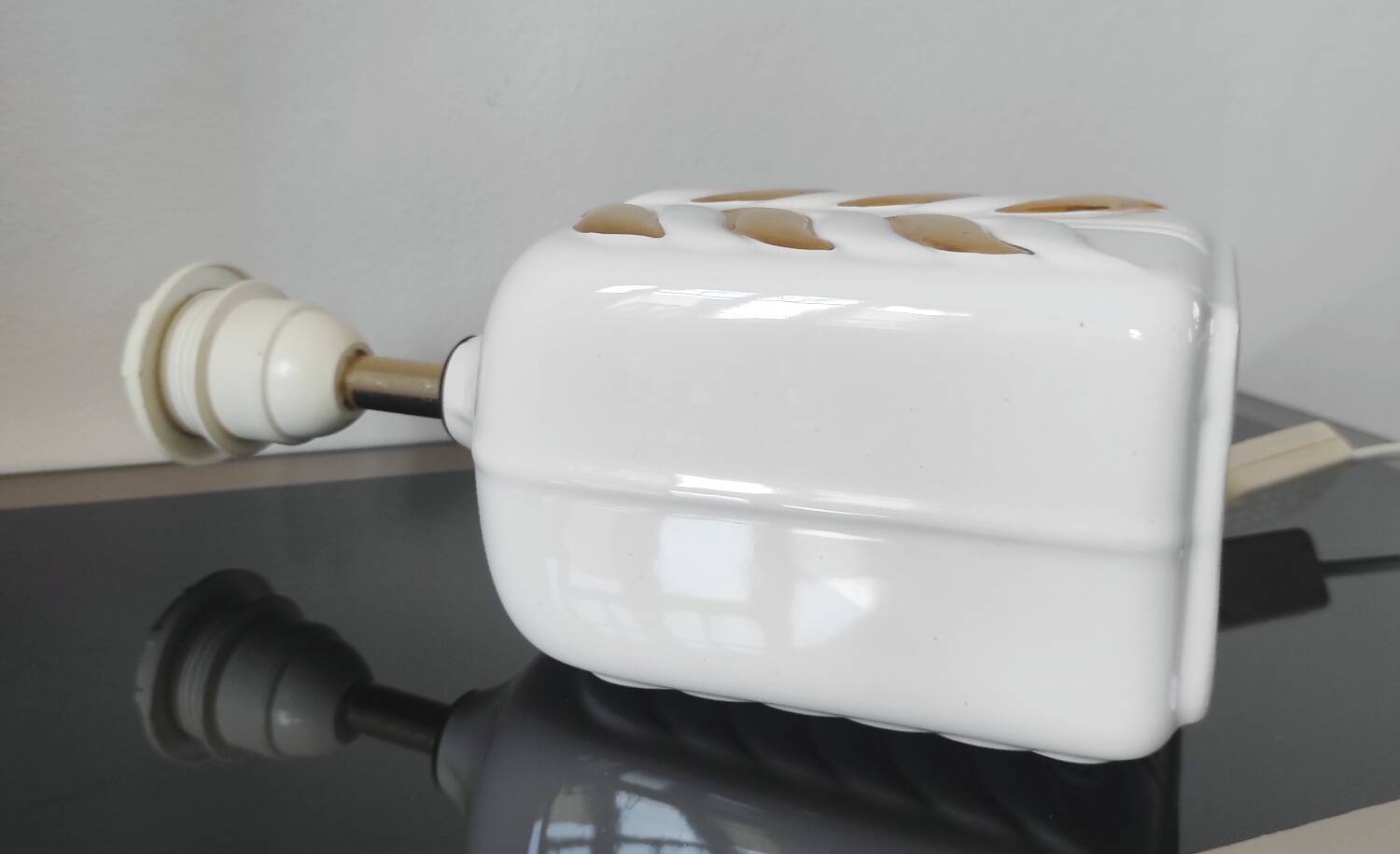 Vintage lamp base, white and gold ceramic, 70s.