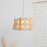Vintage pendant lamp in wood and wool