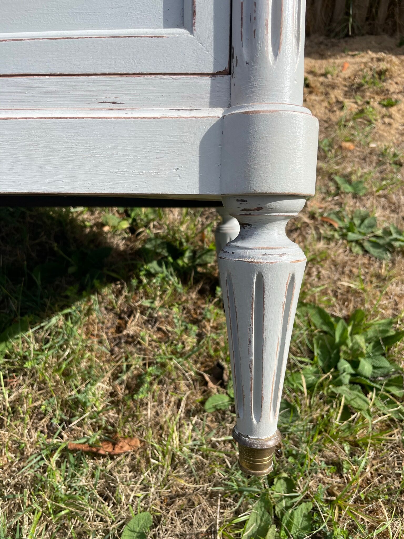 Louis XVI style chest of drawers in versailles grey patinated mahogany with white marble