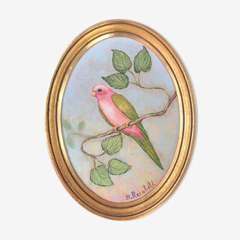 Golden frame and parakeet painting