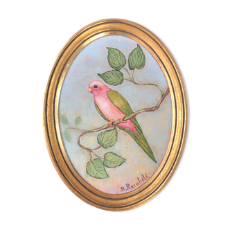 Golden frame and parakeet painting