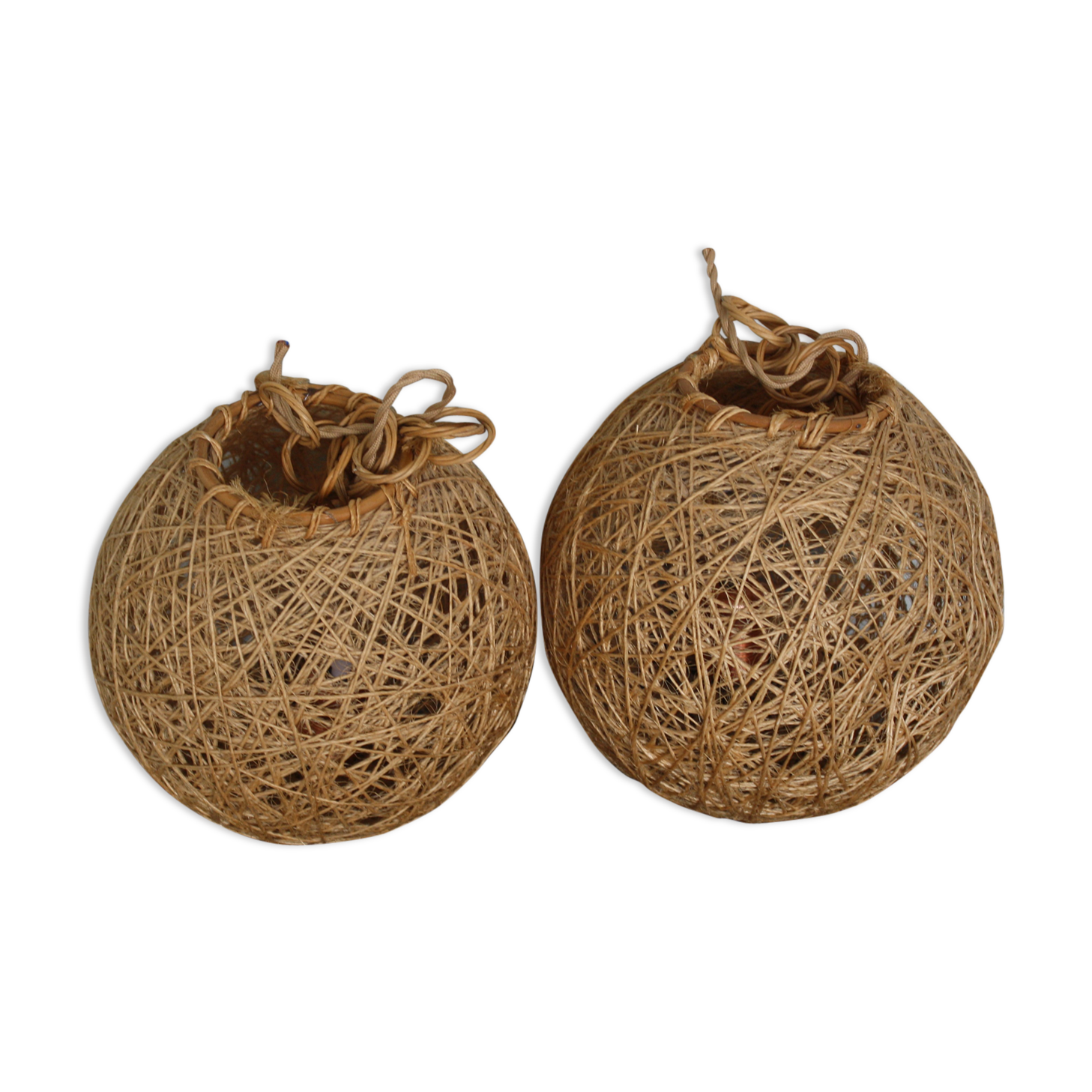 Set of 2 rattan and rope suspensions