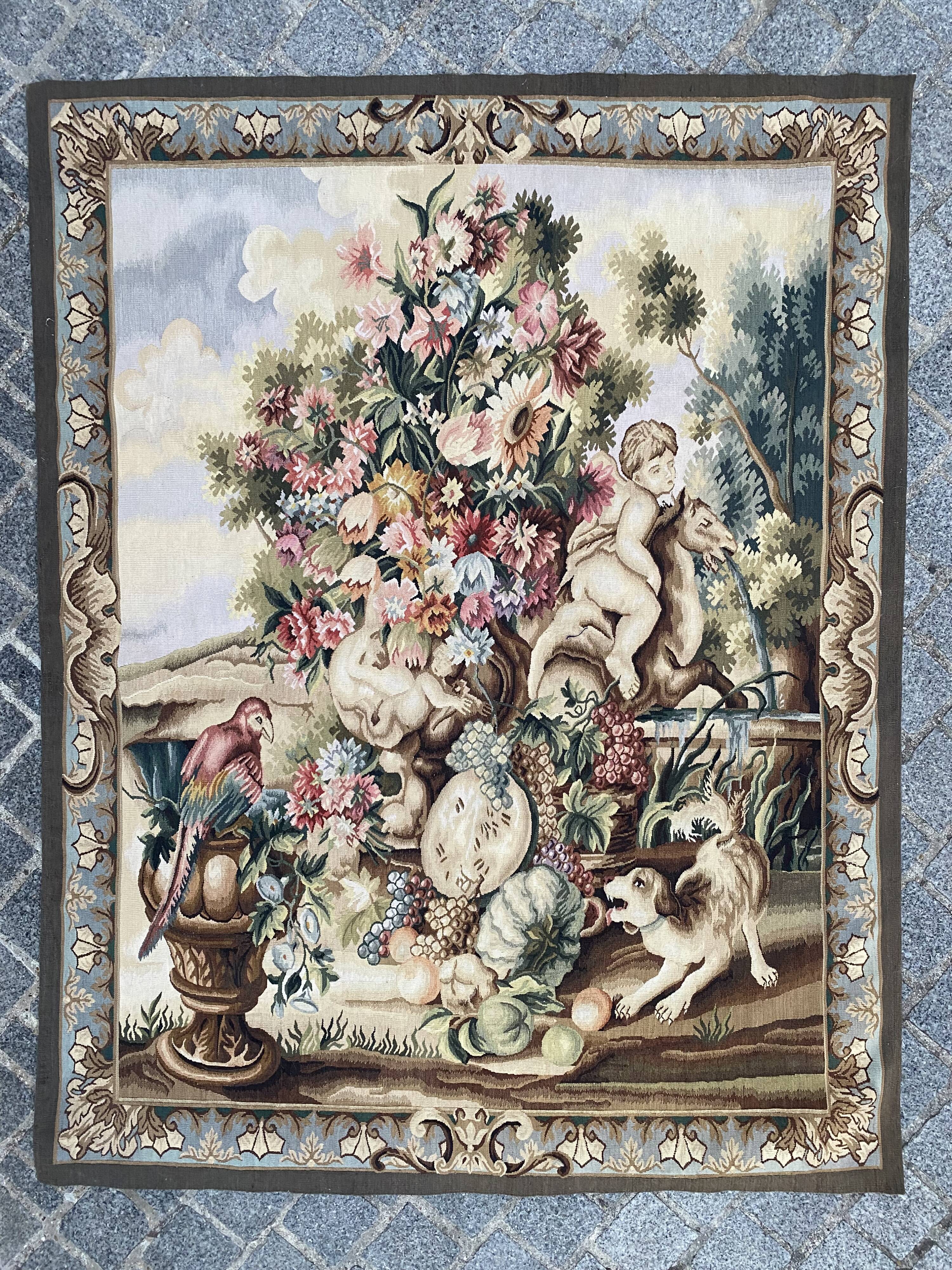 Handmade aubusson vintage tapestry 116x149 cm