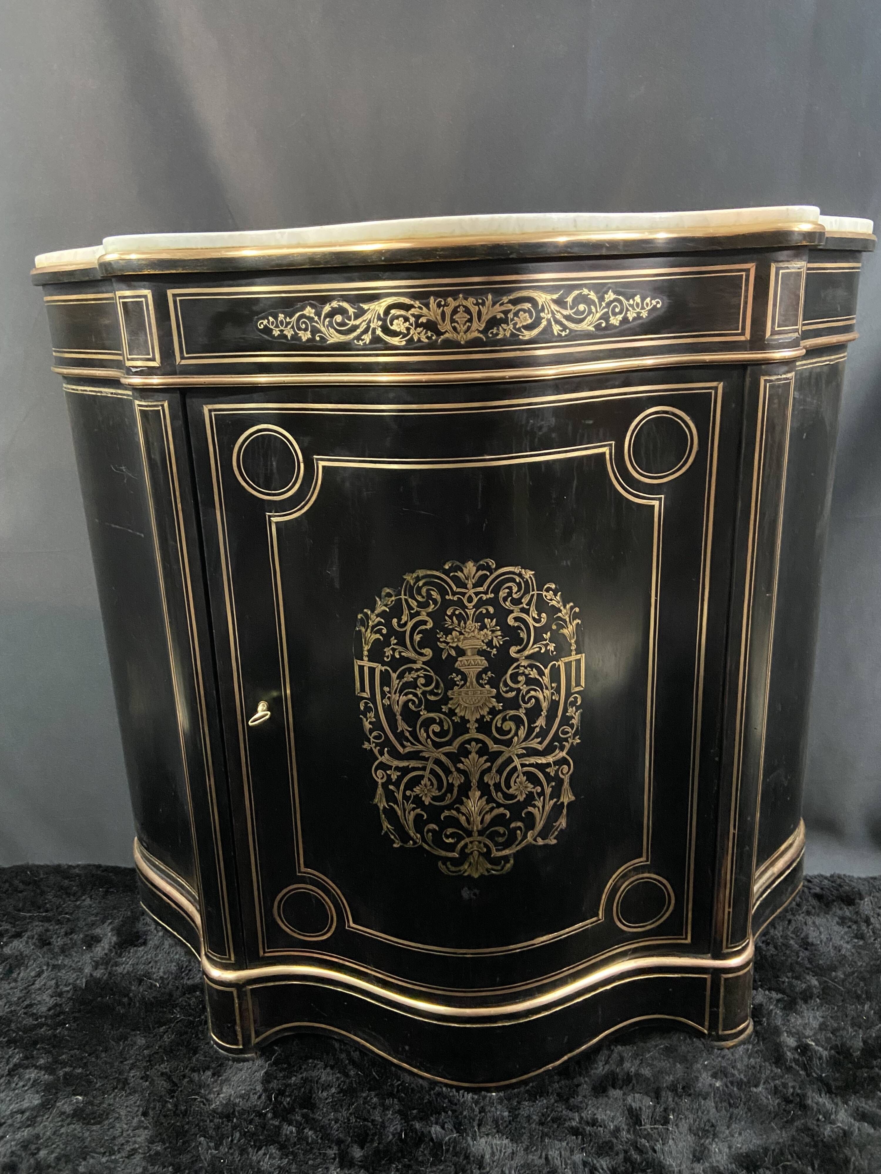 Boulle Napoleon III violin-shaped sideboard at waist height