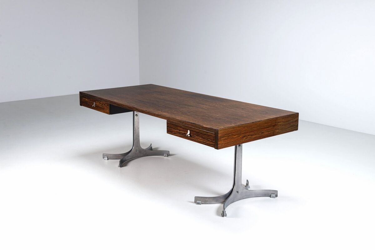 Trau Arredamenti Metallici S.P.A. large desk rosewood Italy 1960