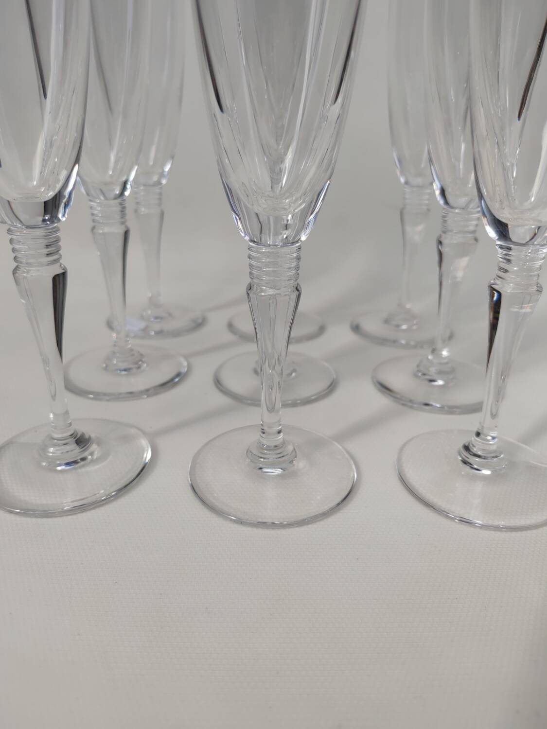 9 crystal champagne flutes from Saint Louis, Grand Lieu model.