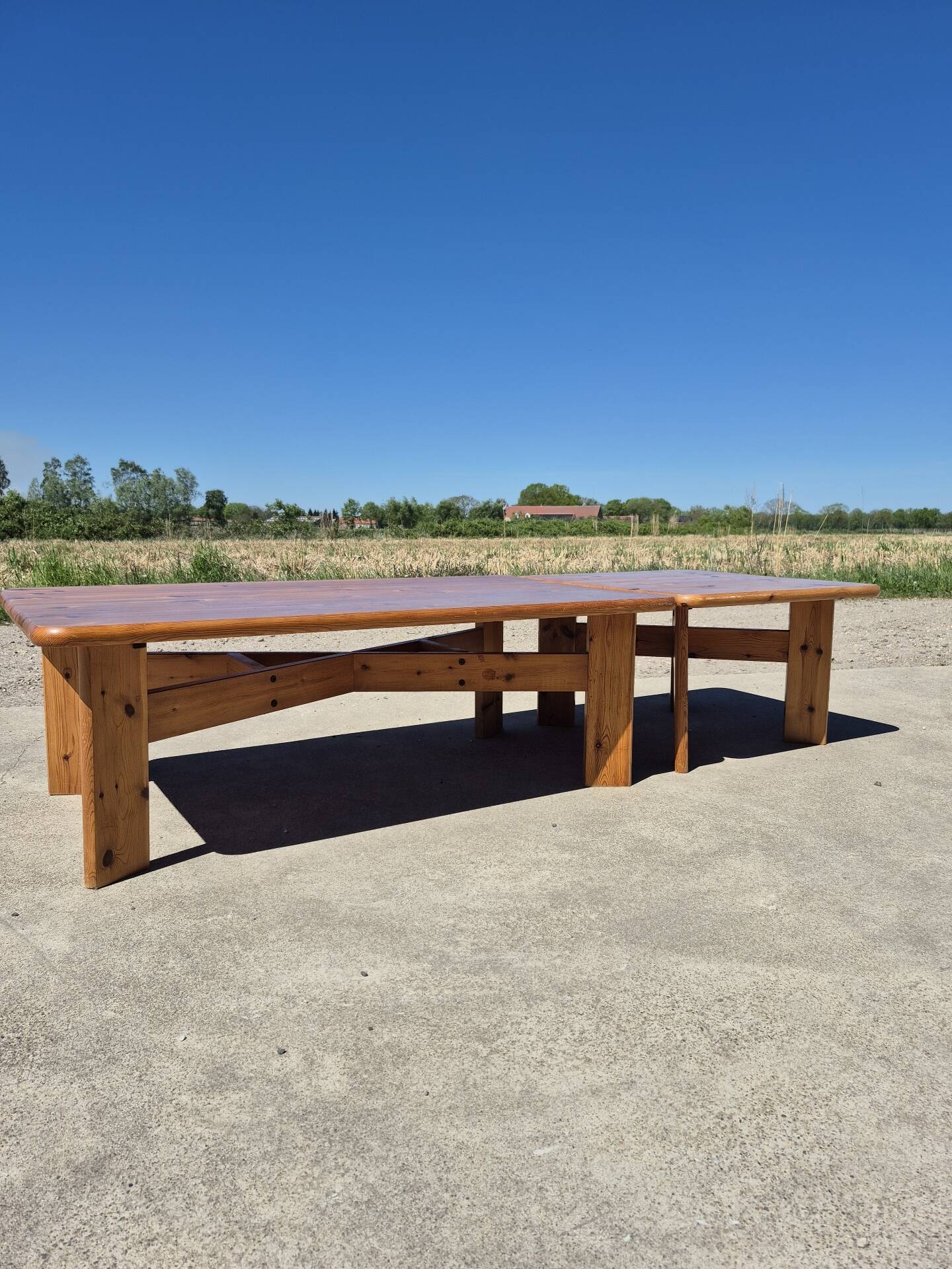 Vintage set pine coffee table and corner table