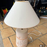 Terracotta foot lamp and fabric lampshade