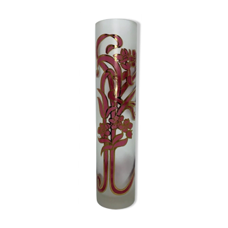 Vase rouleau en verre peint et doré decor floral inspiration art nouveau