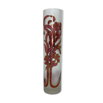 Vase rouleau en verre peint et doré decor floral inspiration art nouveau