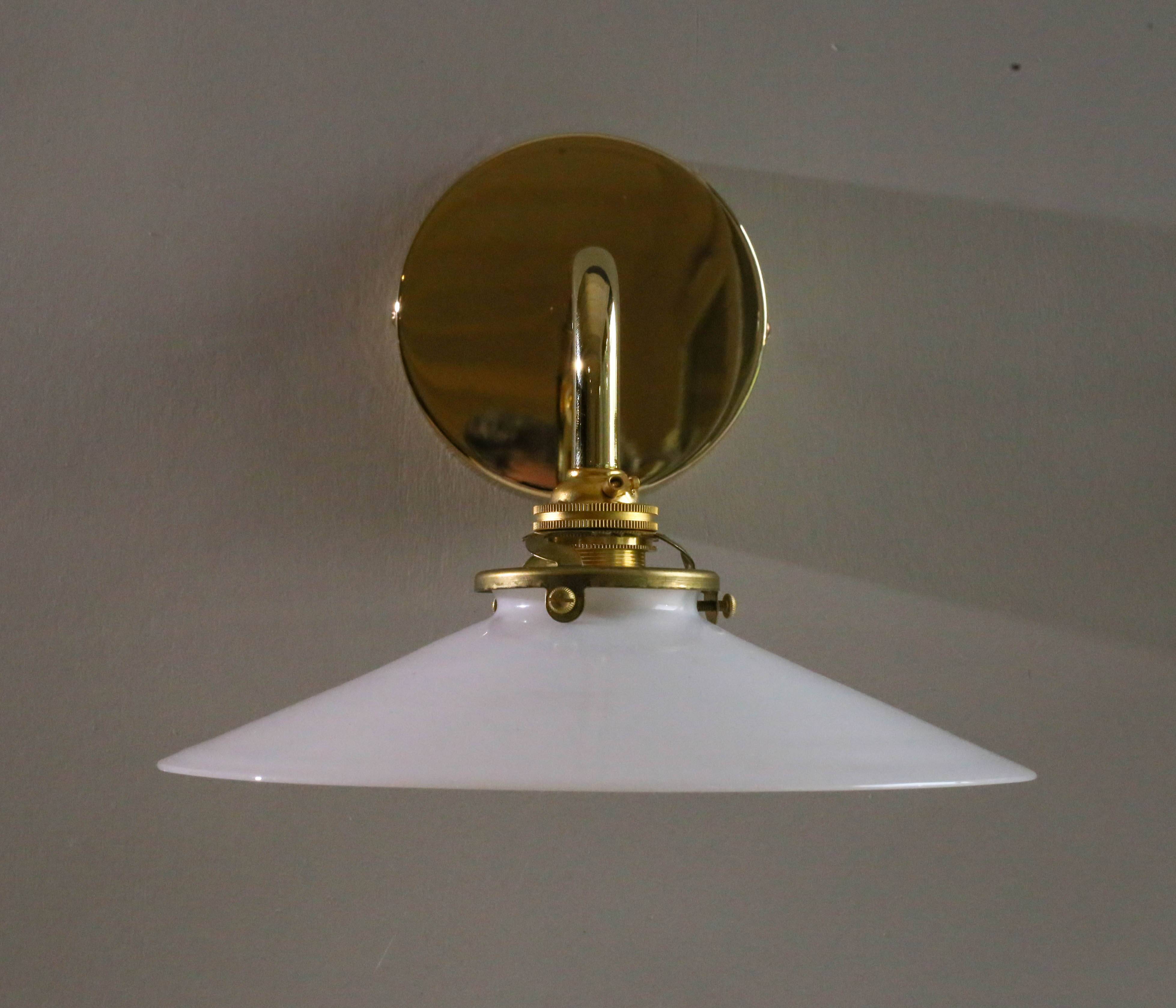 White opaline wall light - brass socket and metal support