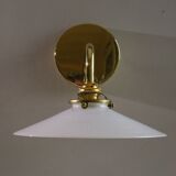 White opaline wall light - brass socket and metal support