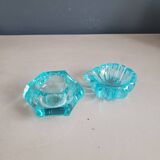 Lot de 2 cendriers assortis en verre turquoise