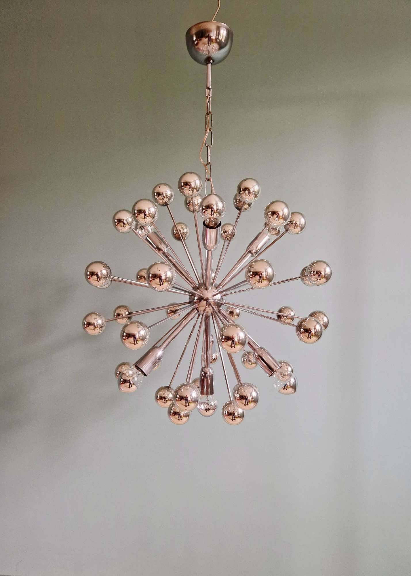 Sputnik chandelier in chromed metal, Space Age design, 1960
