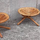 Low wicker and rattan stools, 1970s. (Set of 3)