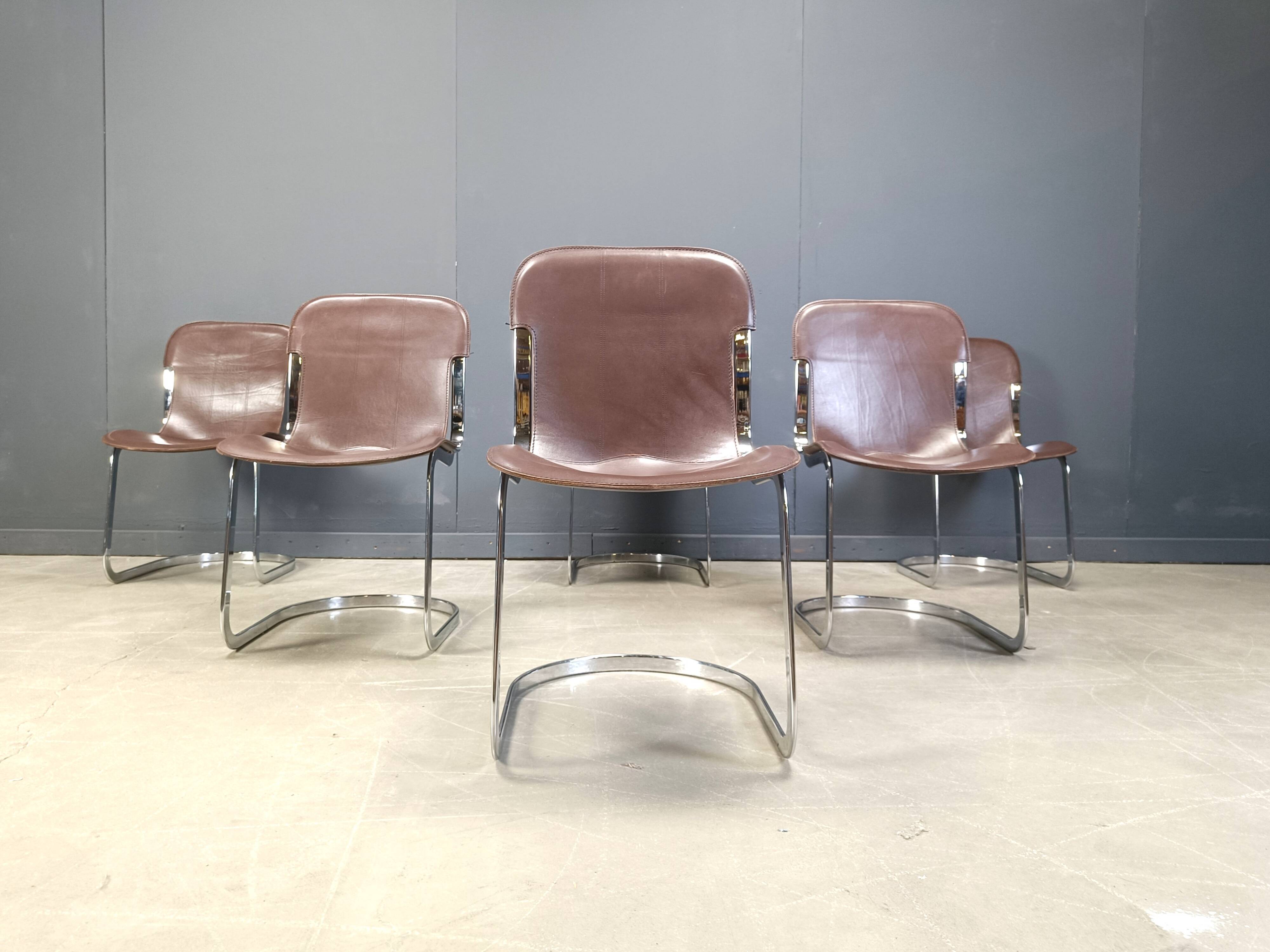 Vintage leather and chrome dining chairs by Cidue, 1970s