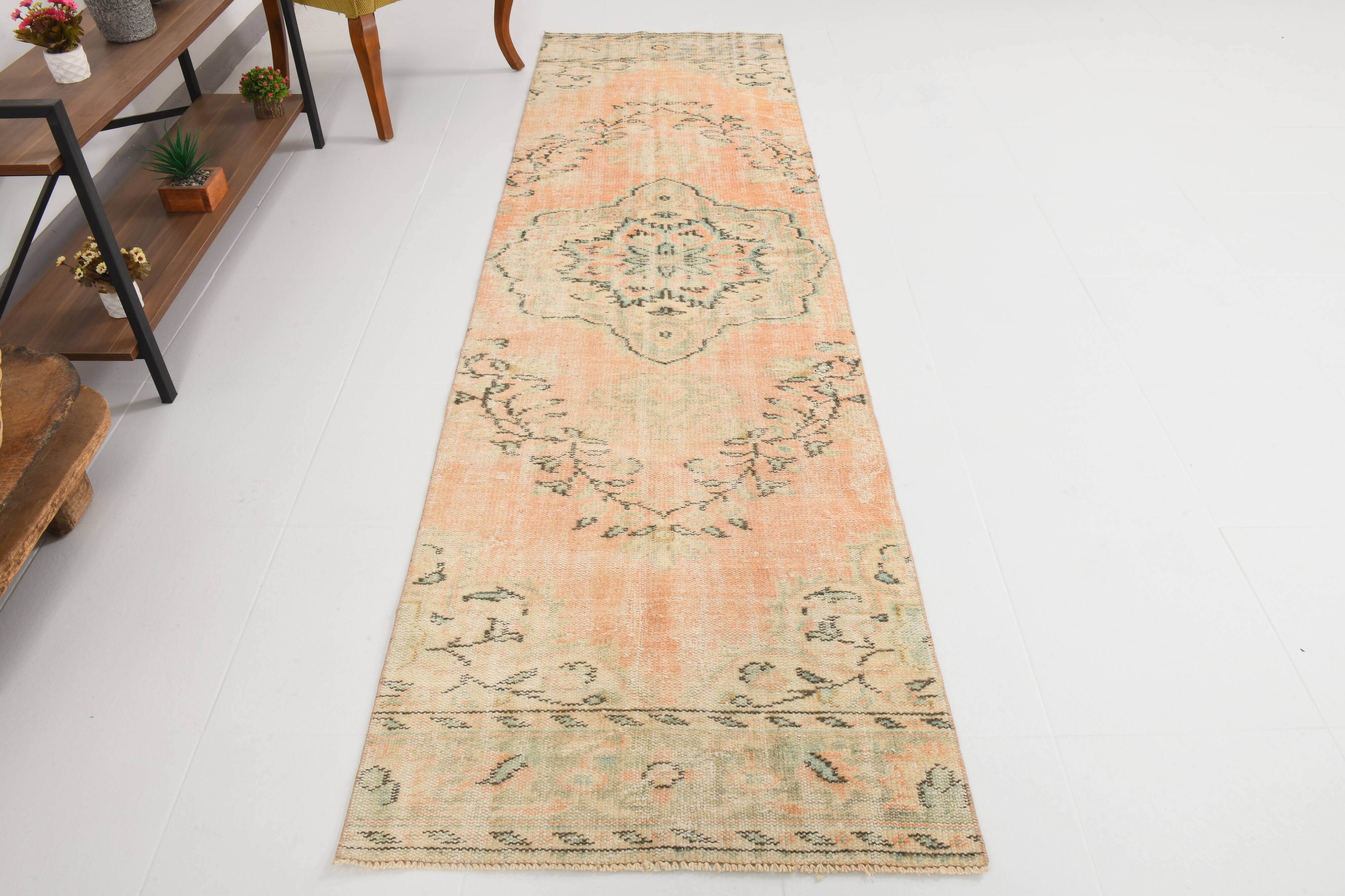 3x10 Peach Orange Vintage Runner Rug 83x296Cm SK 24799
