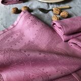 Set of four old damasked towels dyed cyclamen