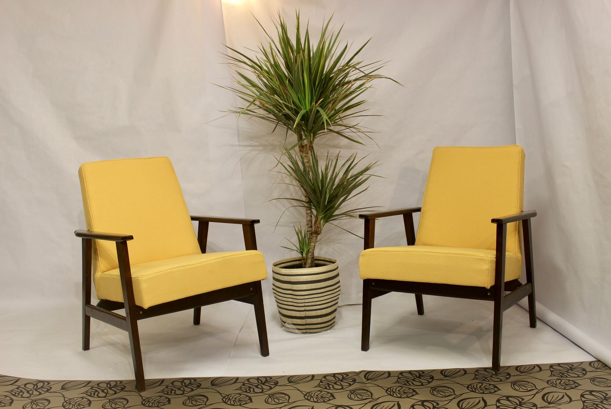 Armchair Henryk Lis 300-190 years 1970 yellow fabric Pierre Frey.