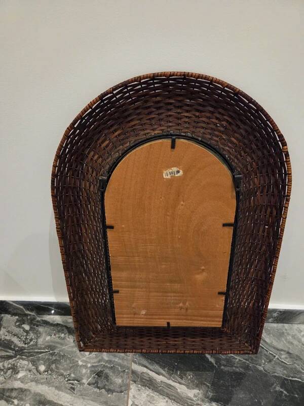 Antique vintage Italian wicker and iron woven mirror