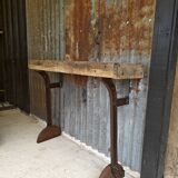 Wooden and cast iron workbench console