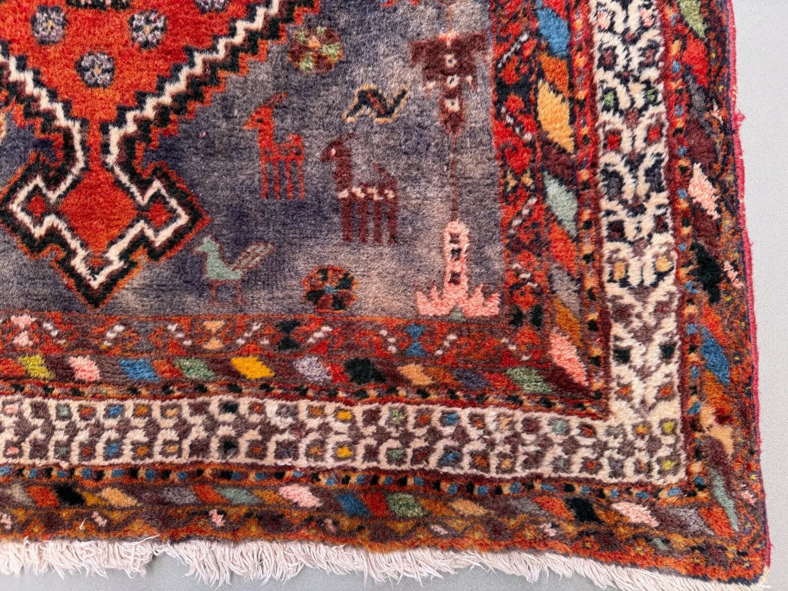Vintage tribal rug 170x240 cm, wool oriental handmade rug large 2553