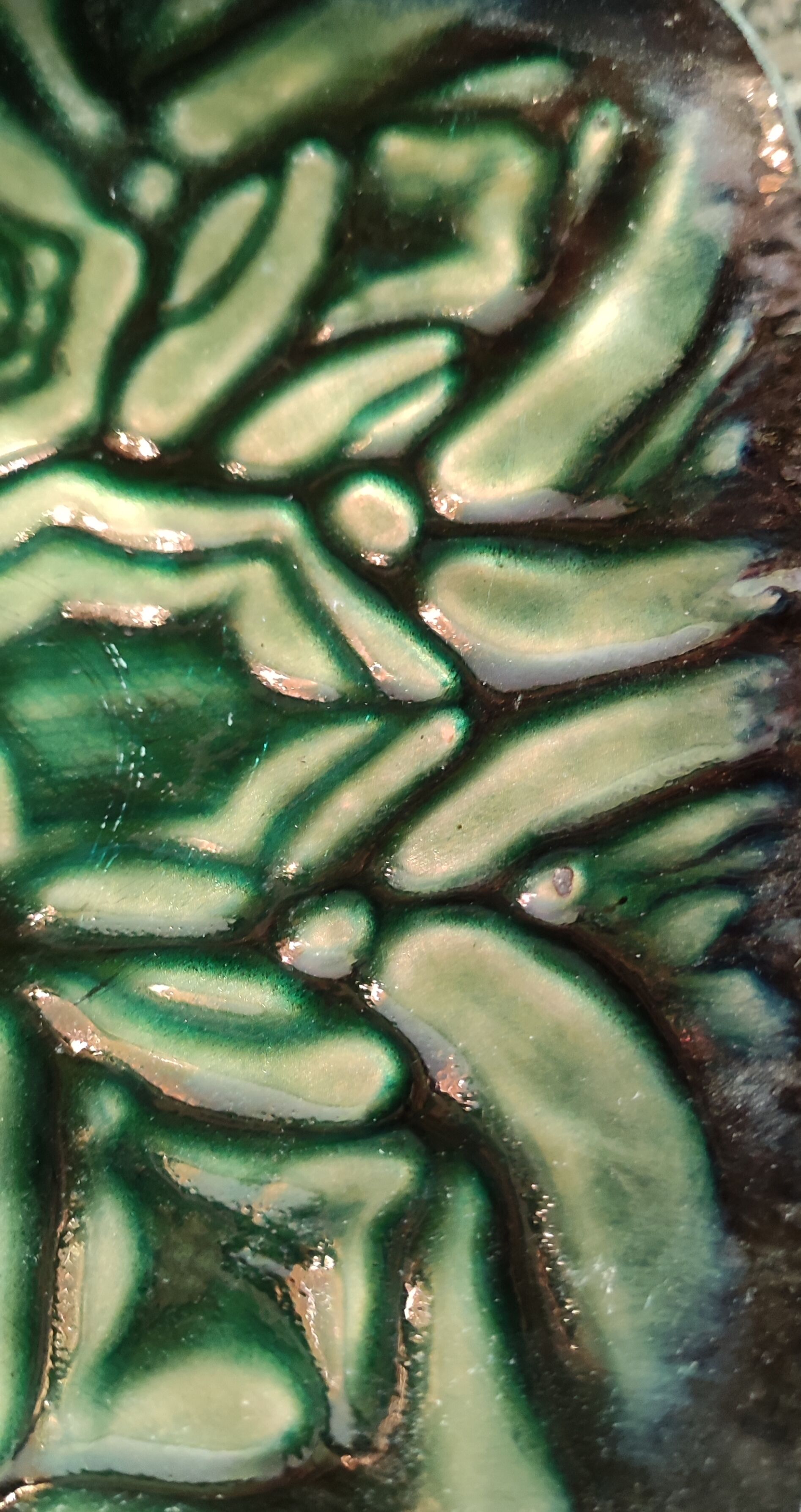 Old small empty dish enamelled copper pocket