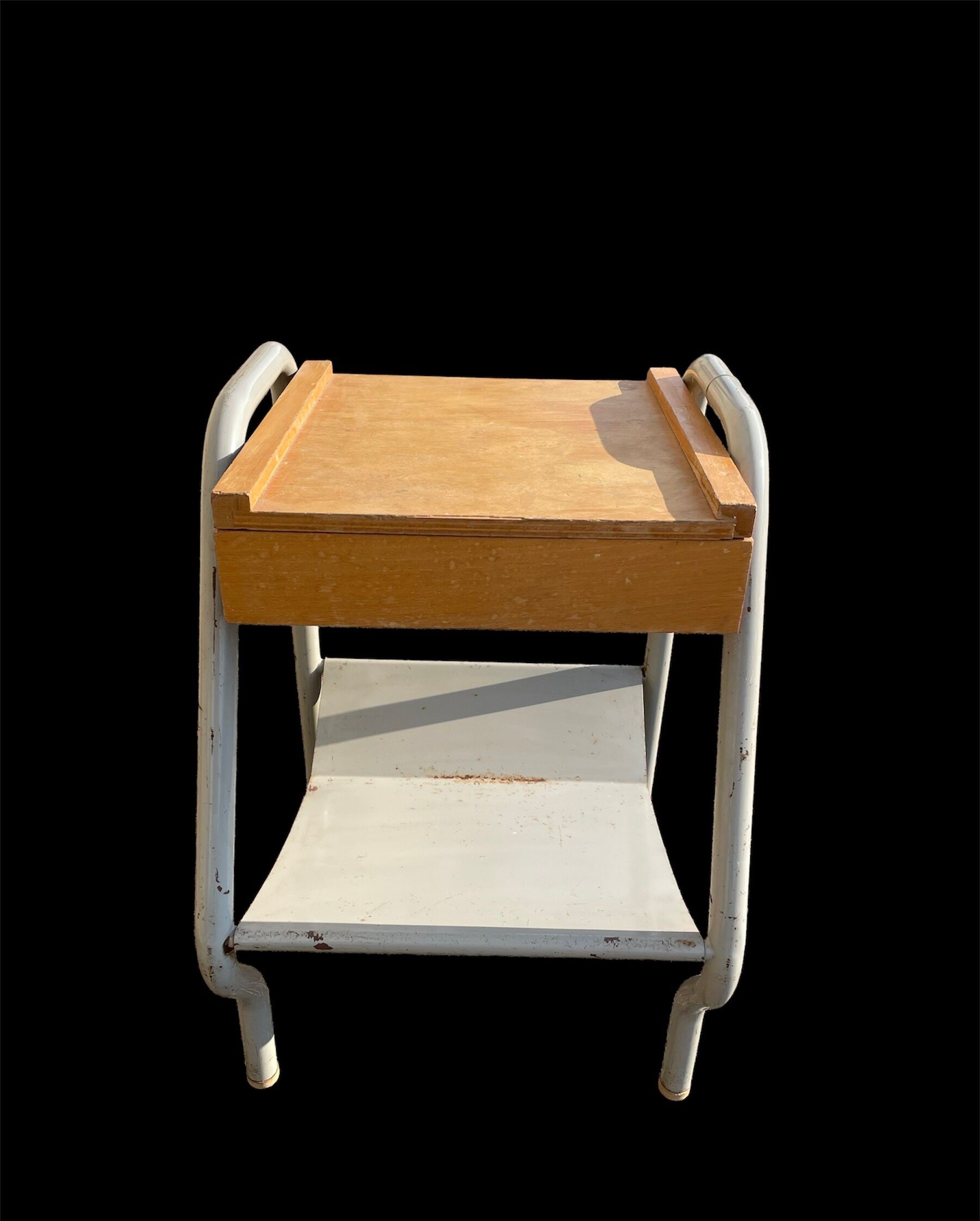 Vintage bedside table in wood and metal