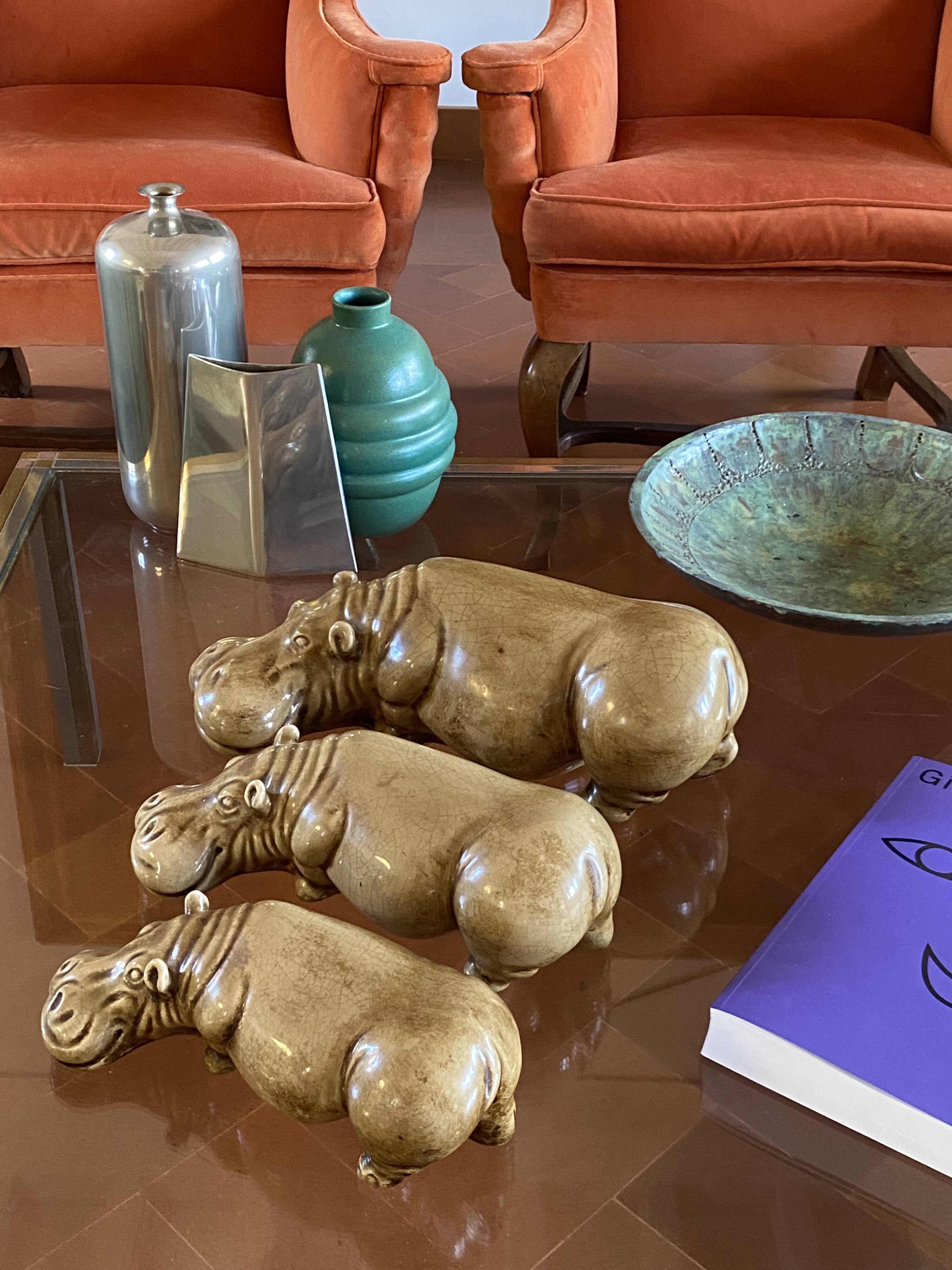 Mid-century Set of 3 ceramic hippos, Zaccagnini Italy 1950s