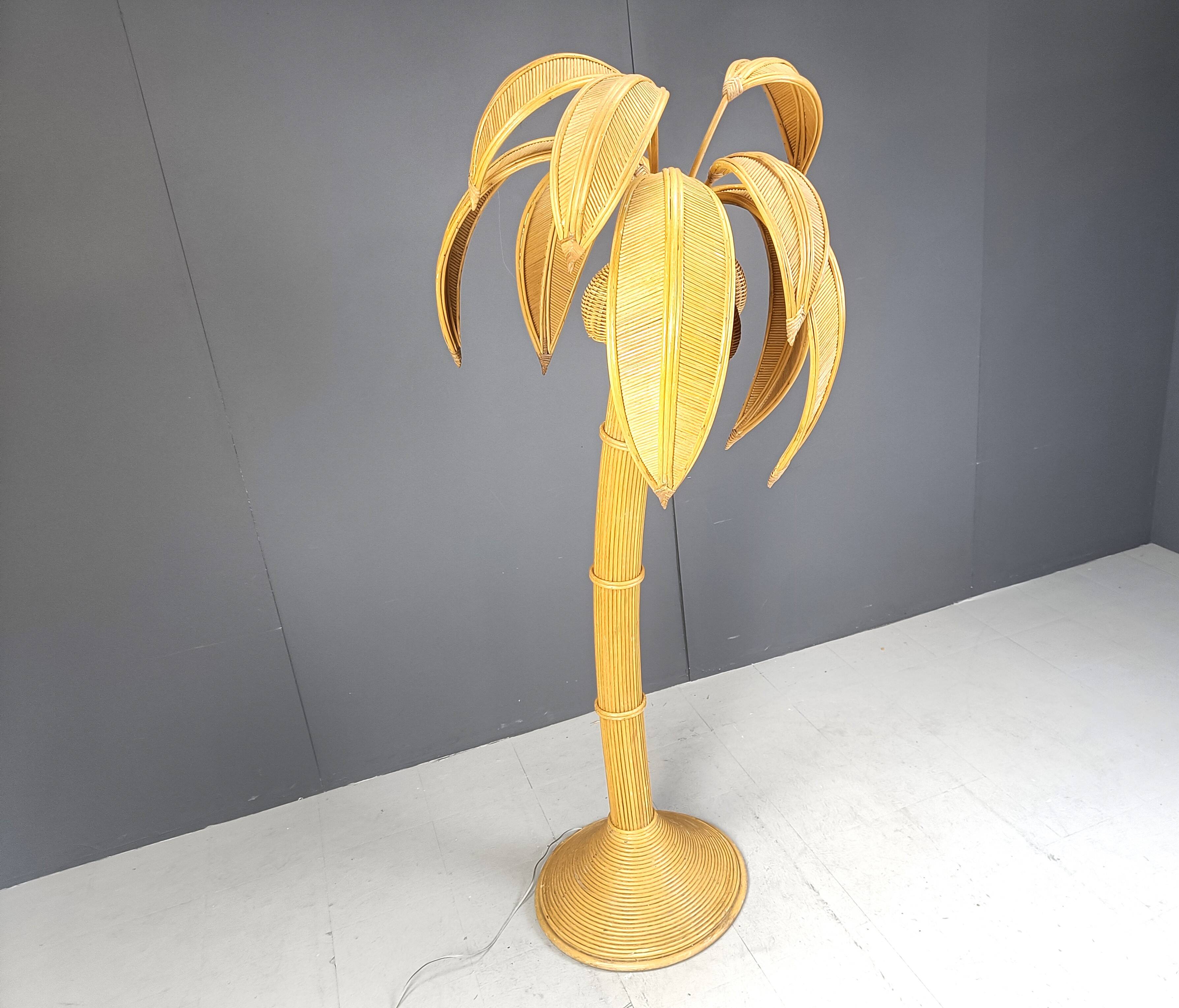 Vintage bamboo palm tree floor lamp, 1970s