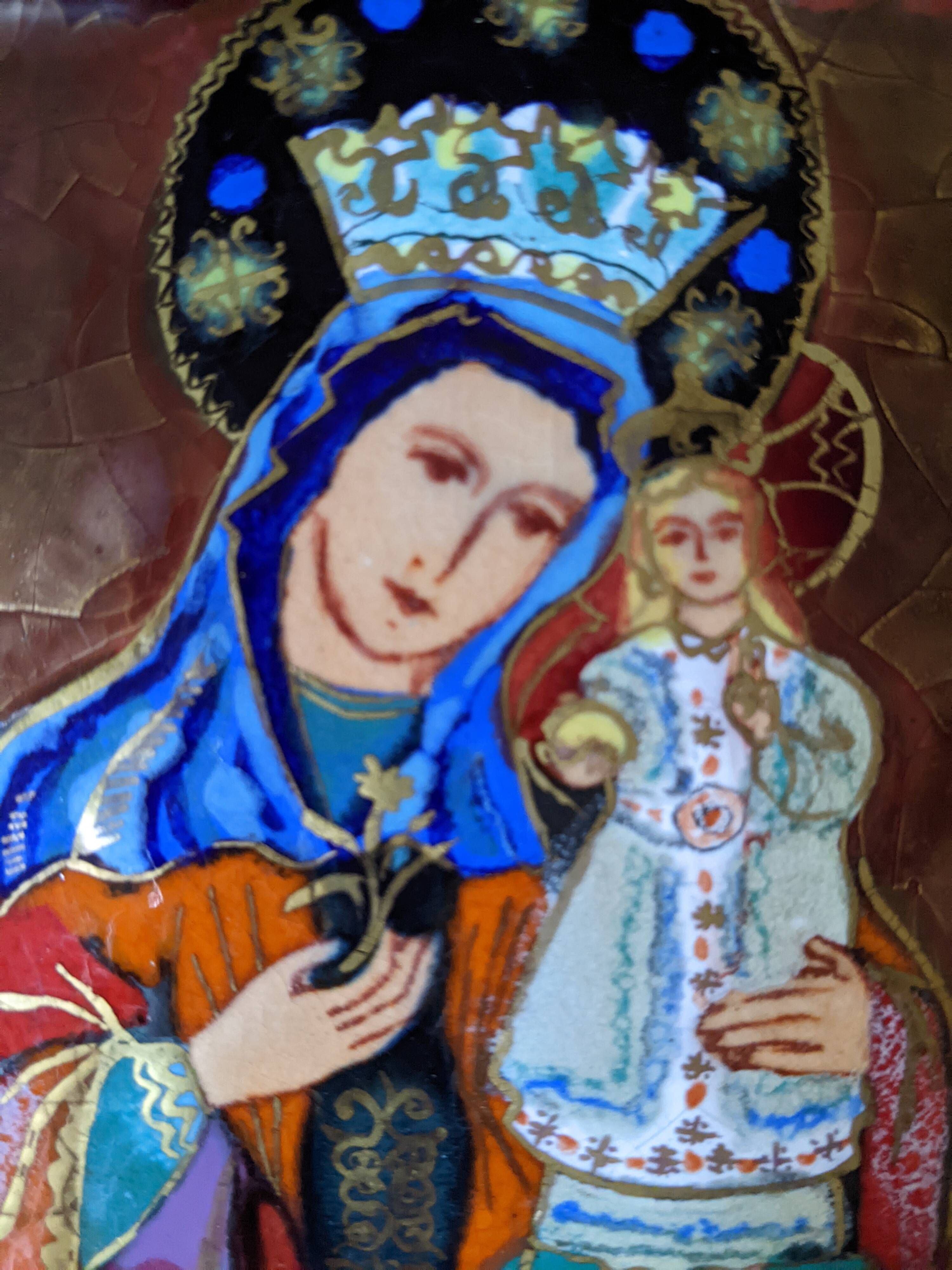 Glazed ceramic plaque of the Virgin and Child