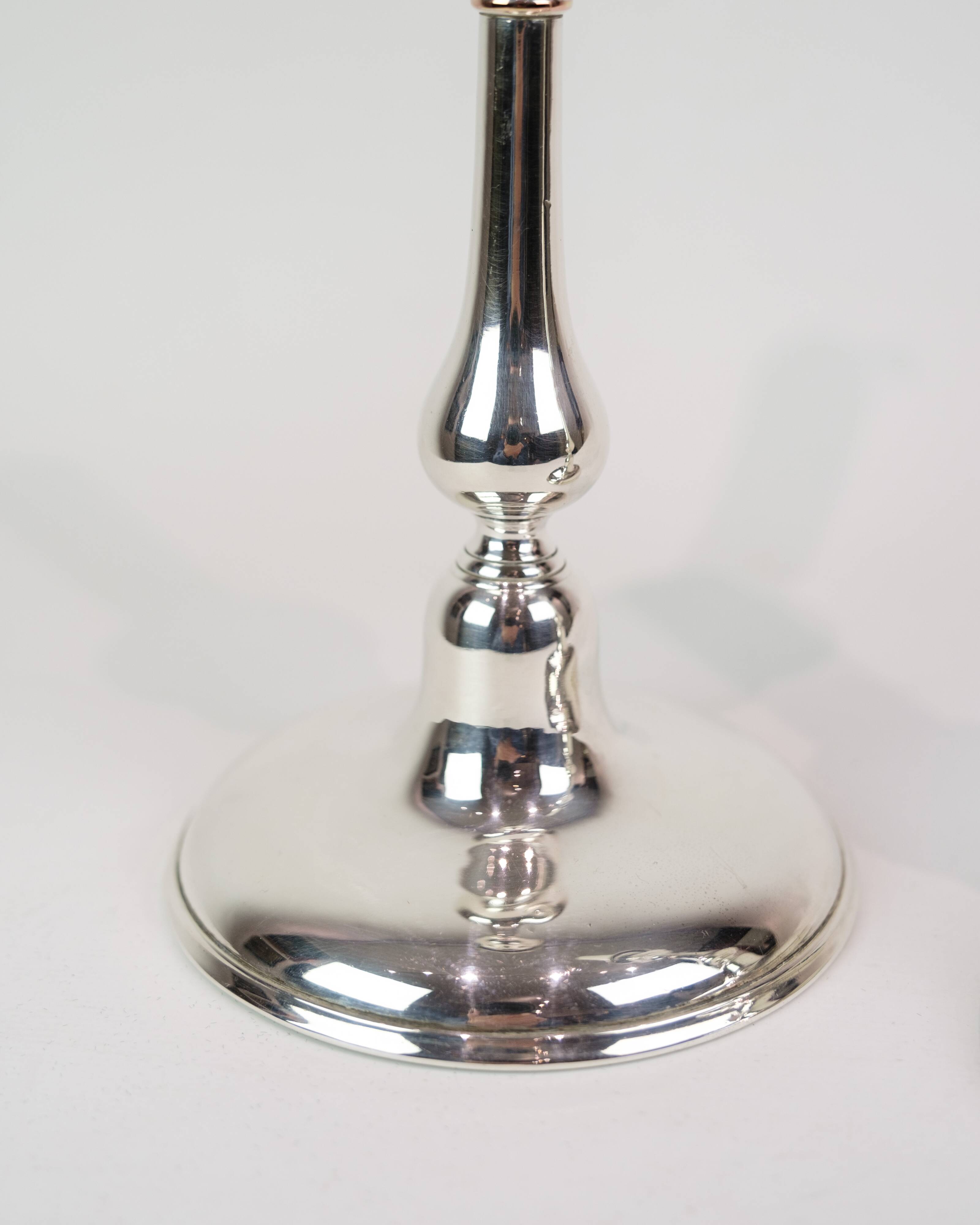 Set Of 2 Candlesticks Made In Silver Plated Brass Stamped I.P.O Hansen From 1890s