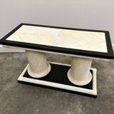 1970s Howard Dilday Organic Rattan Console Table with Black Lacquer Border.